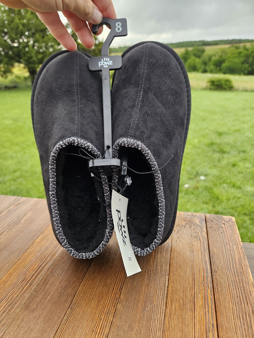 Pawz Hazel Black Suede Platform Clog Slippers Women's Size NWT Faux Fur Lining